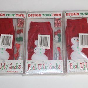 Bundle of 3 (Three) Design Your Own Real Ugly Christmas Socks Kits - Snowman